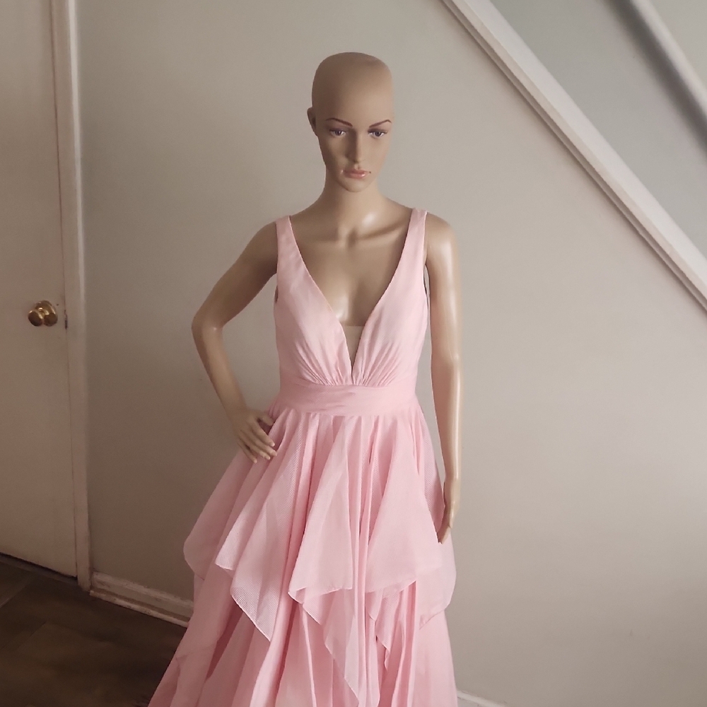 Black Label Pink Asymmetrical Ruffled Prom Dress